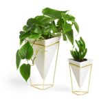 White Geometric Desk Vase Set with Gold Stand
