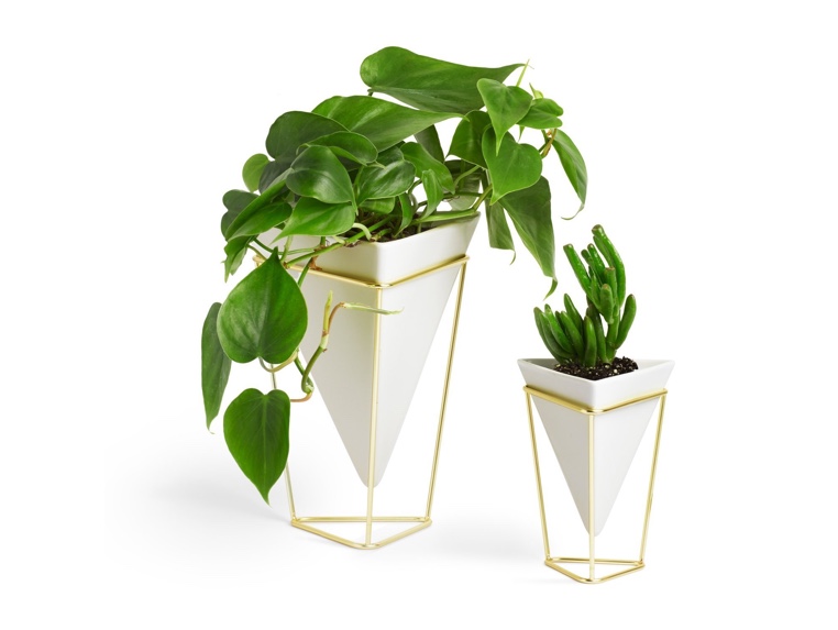 White Geometric Desk Vase Set with Gold Stand