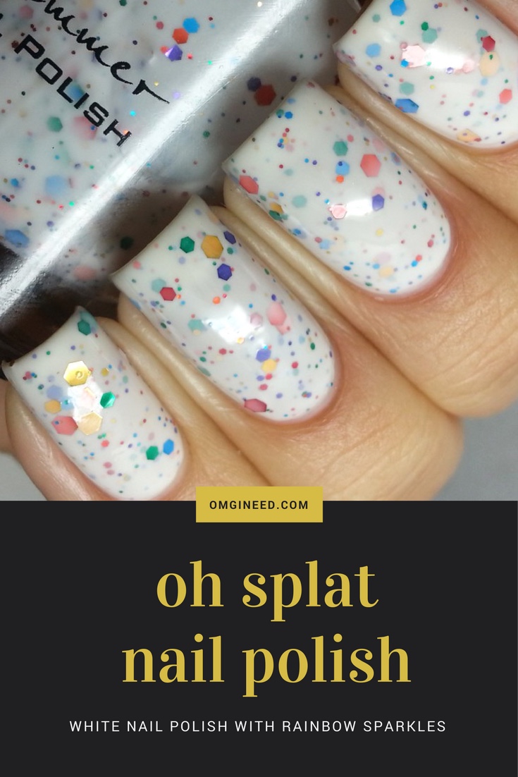 Oh Splat White Glitter Nail Polish with Rainbow Sparkles