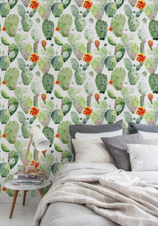Watercolor Cactus Print Removable Peel-and-Stick Wallpaper