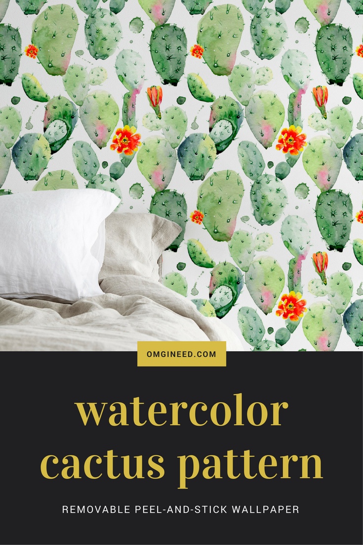 Watercolor Cactus Print Removable Peel-and-Stick Wallpaper
